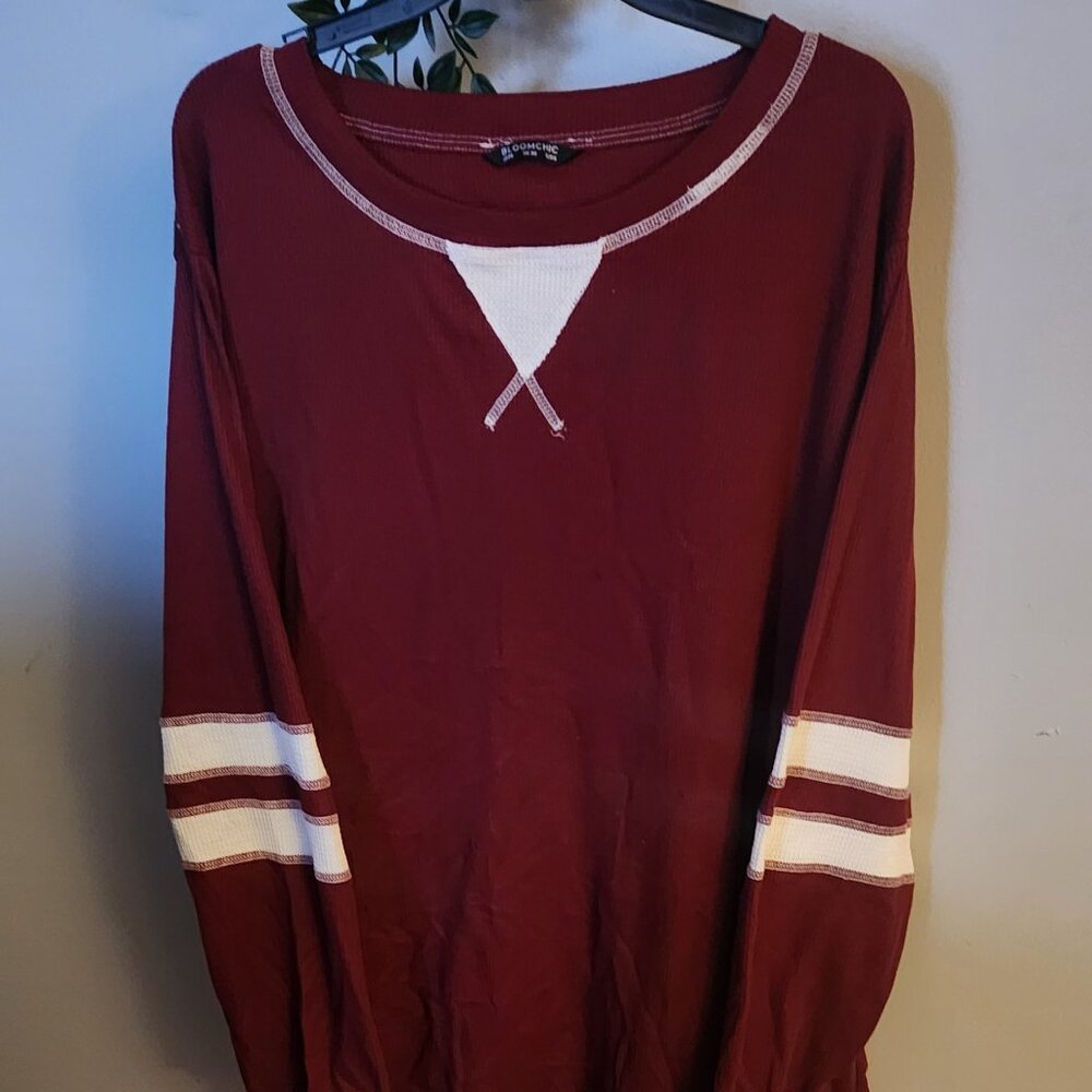 Varsity Striped Waffle knit Maroon Shirt - Picture 2 of 4